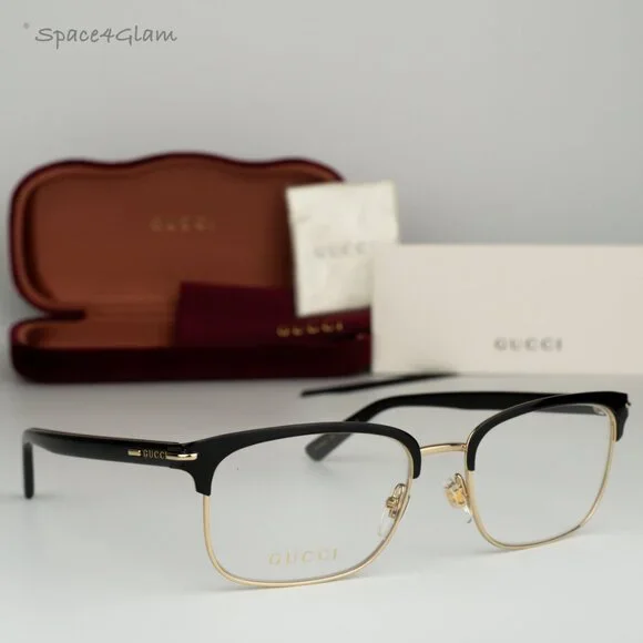 BRAND NEW Gucci GG1448O 001 Gold Black Demo Rectangle Unisex Eyeglasses
